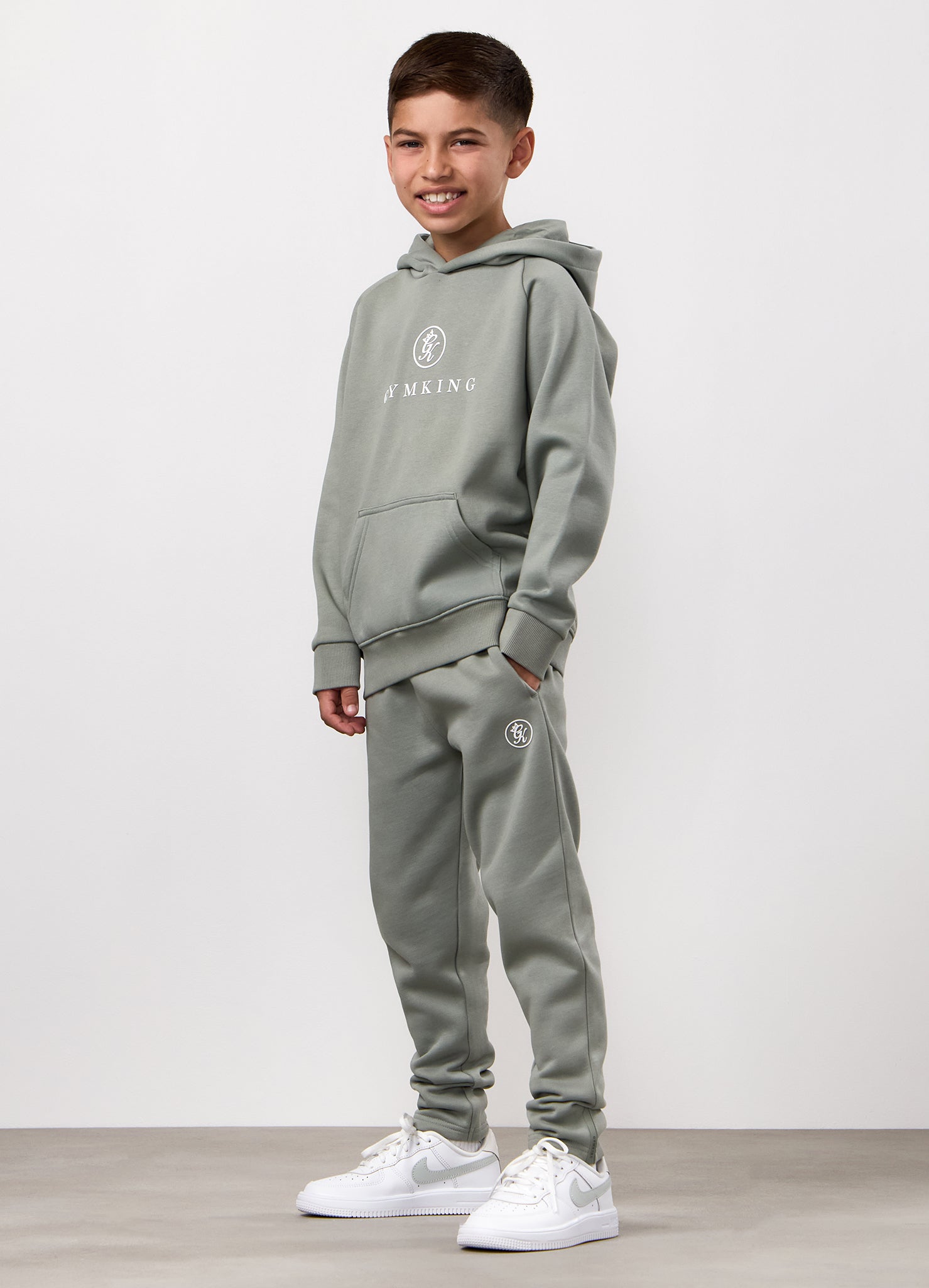 Gym King Kids Pro Logo Hood Tracksuit - Soft Khaki