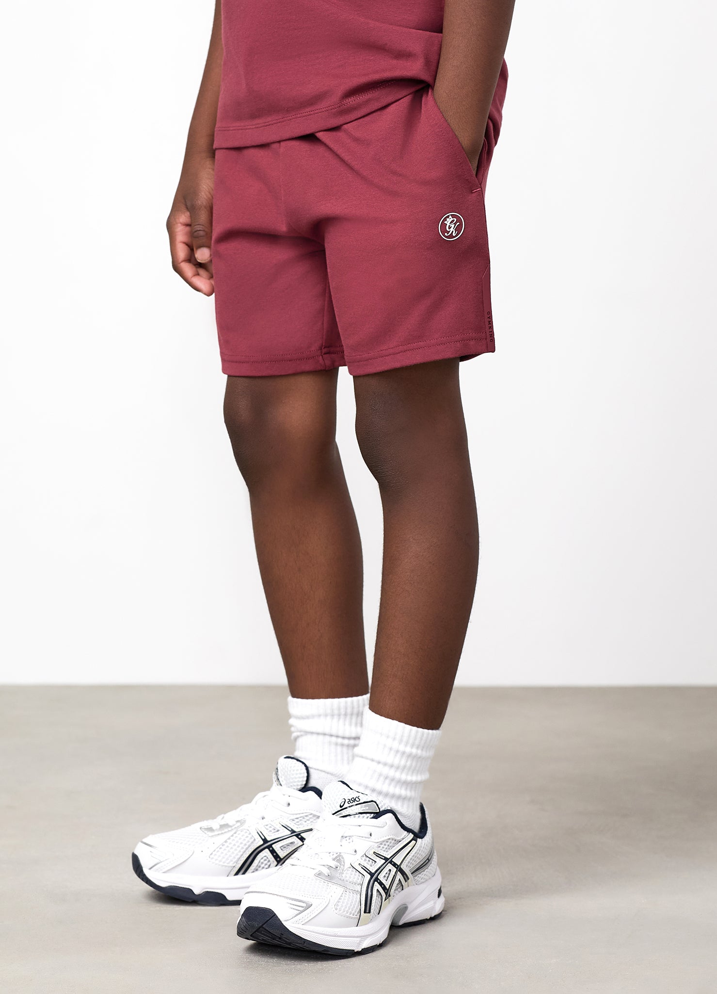 Gym King Older Kids Pro Logo Short - Wine Red