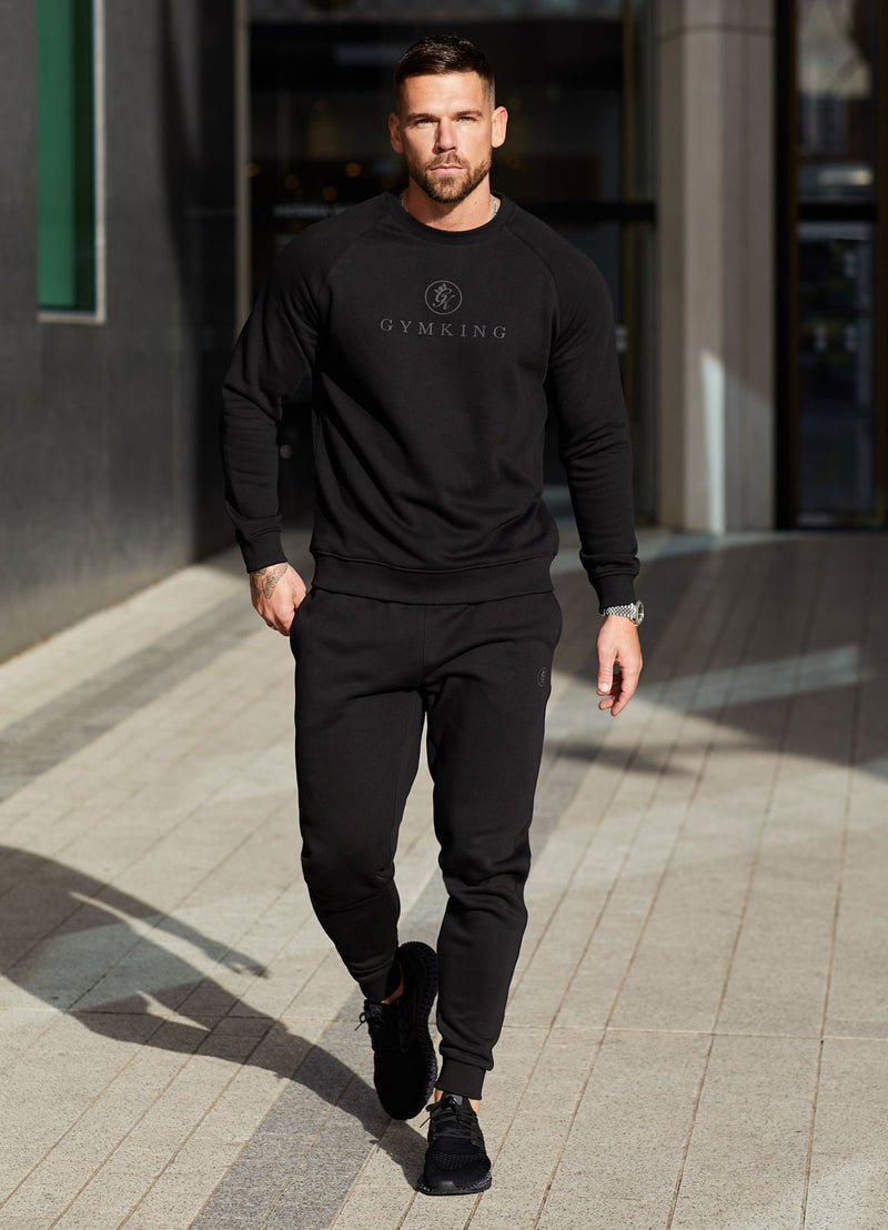 Gym King Pro Logo Crew Tracksuit - Black/Black