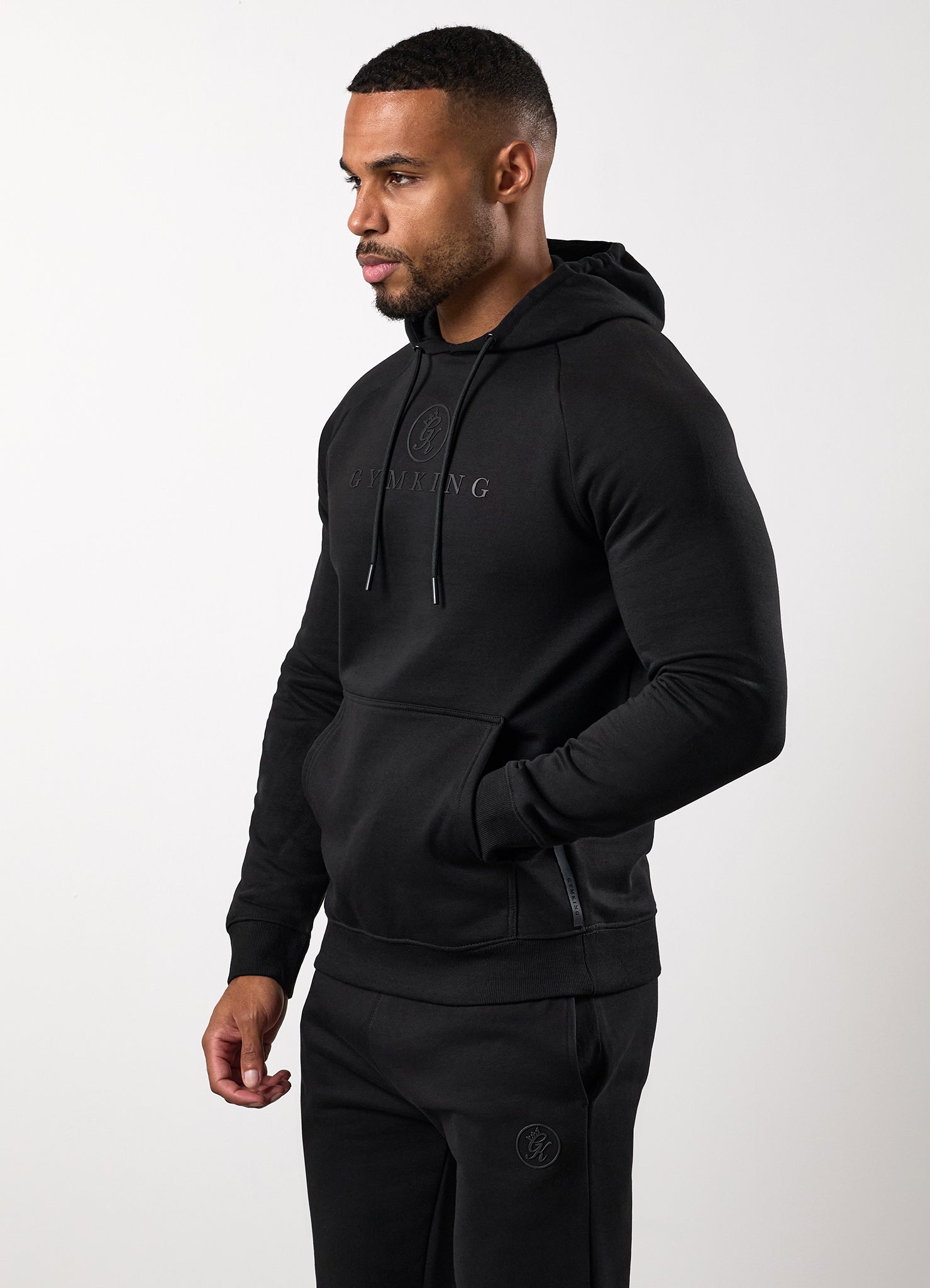 Gym King Pro Logo Fleece Hood Tracksuit - Black/Black