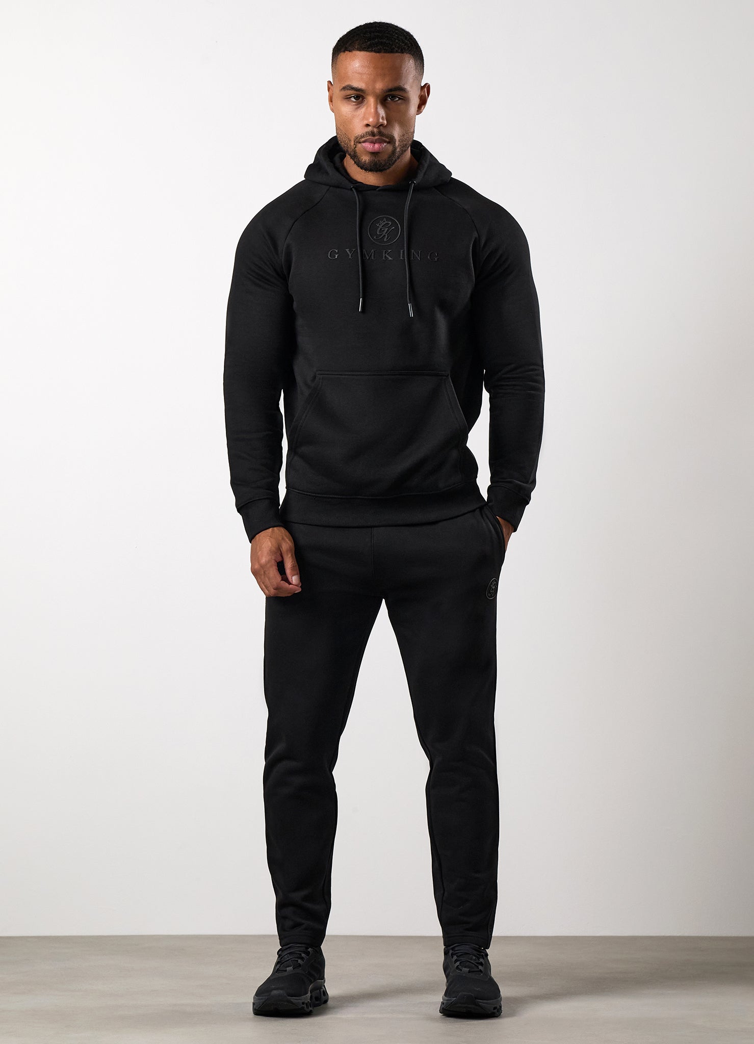 Gym King Pro Logo Fleece Hood Tracksuit - Black/Black