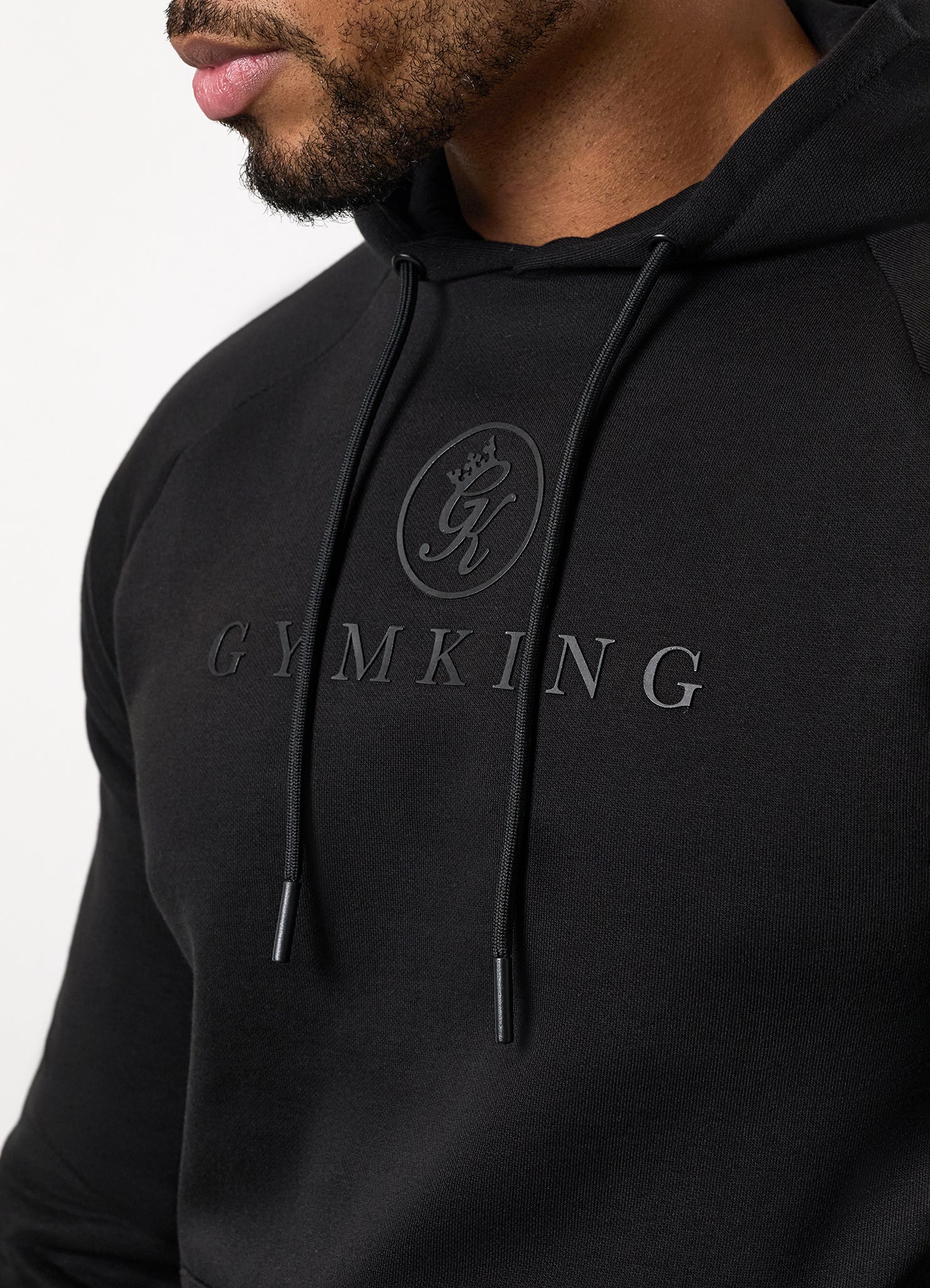 Gym King Pro Logo Fleece Hood Tracksuit - Black/Black