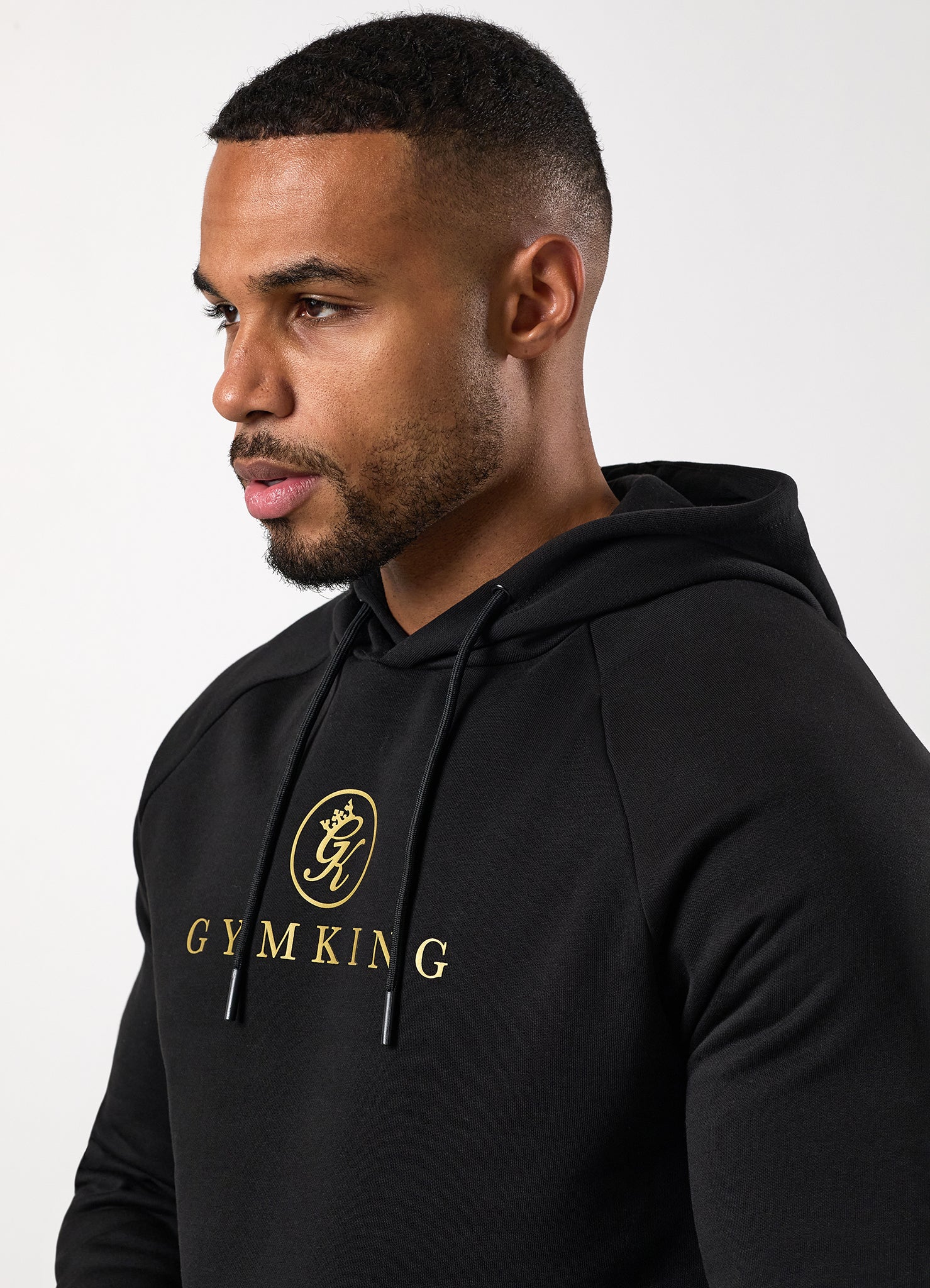 Gym King Pro Logo Fleece Hood Tracksuit - Black/Gold