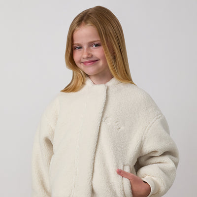 Gym King Younger Kids Puffer Borg Jacket - Cream
