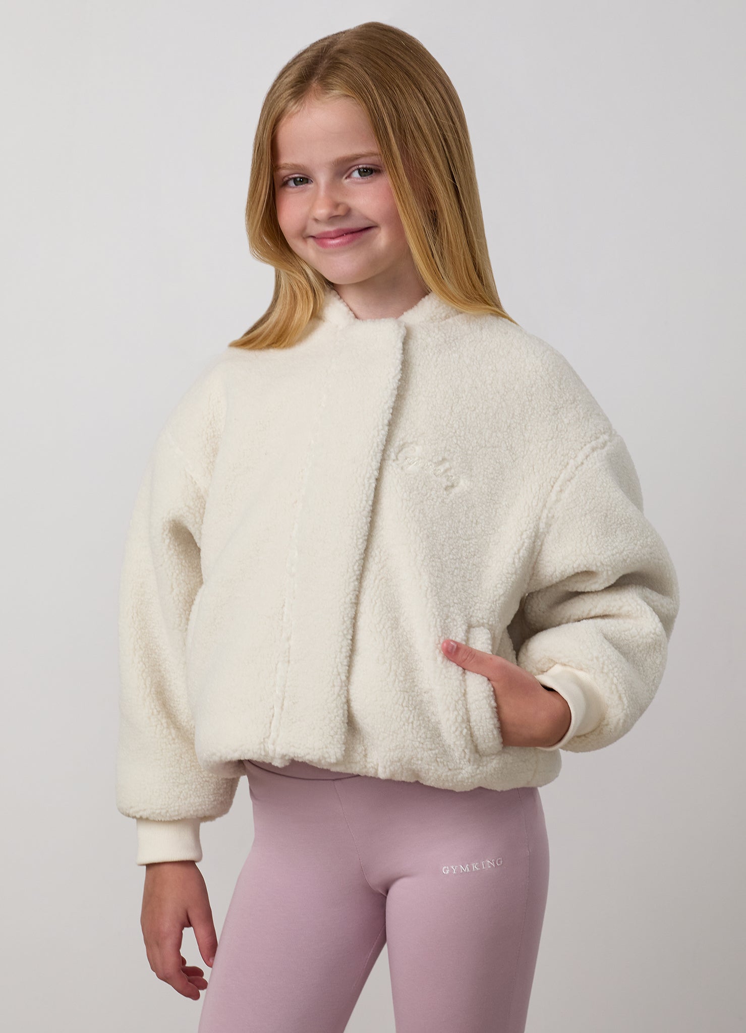 Gym King Older Kids Puffer Borg Jacket - Cream