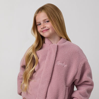 Gym King Younger Kids Puffer Borg Jacket - Muted Mauve