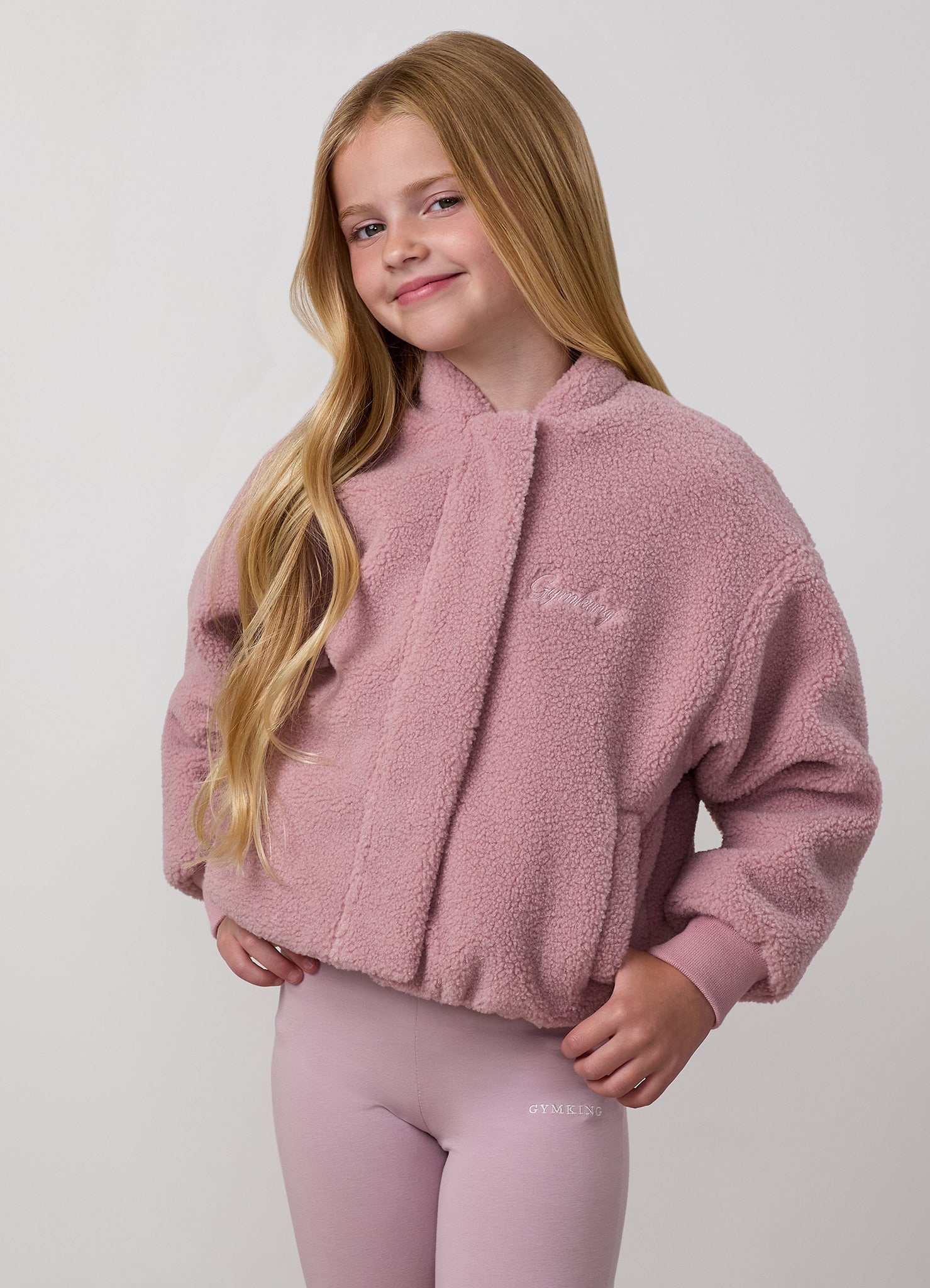 Gym King Older Kids Puffer Borg Jacket - Muted Mauve