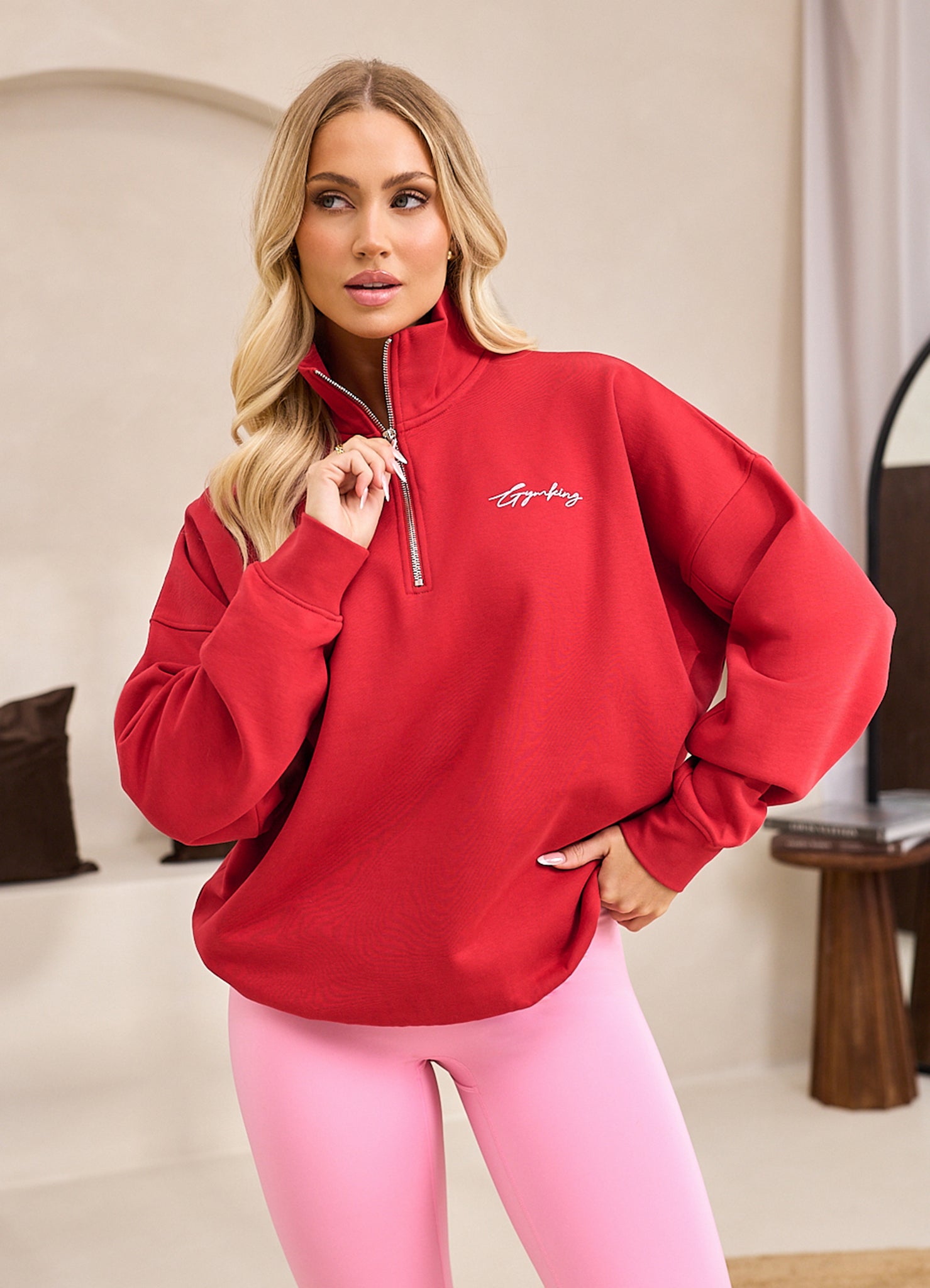 Gym King Script Mindset 1/4 Zip Funnel - Scarlet Red