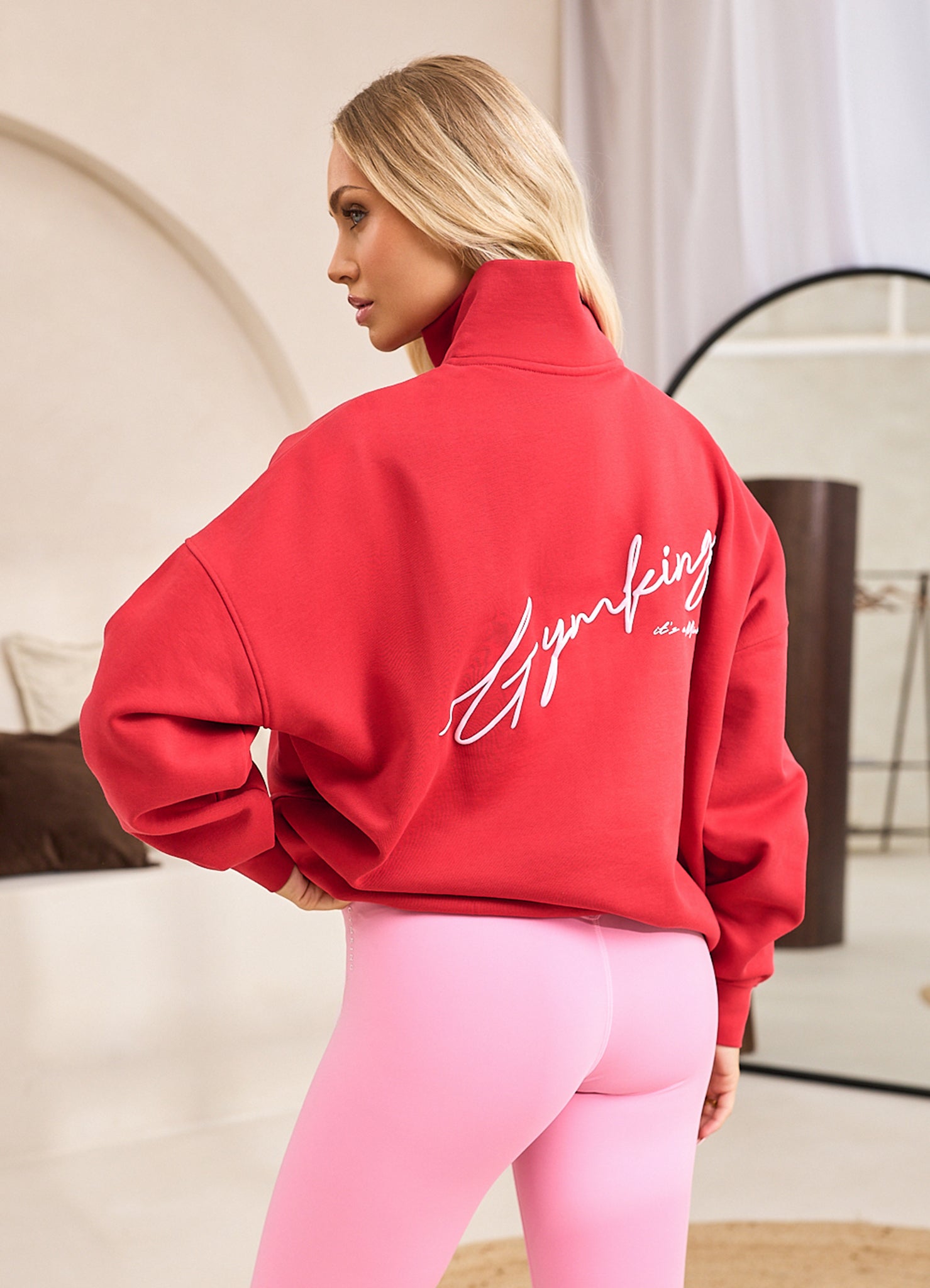 Gym King Script Mindset 1/4 Zip Funnel - Scarlet Red