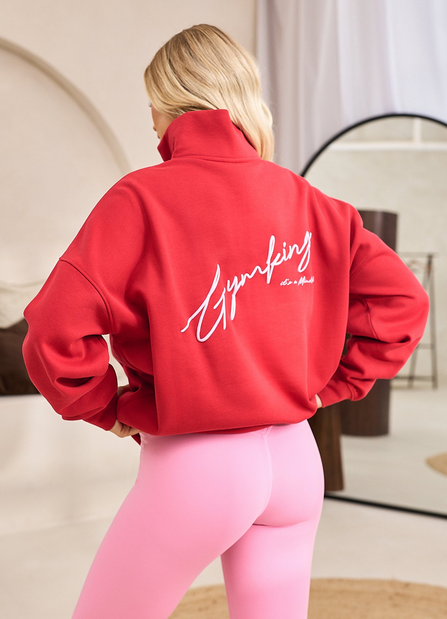 Gym King Script Mindset 1/4 Zip Funnel - Scarlet Red