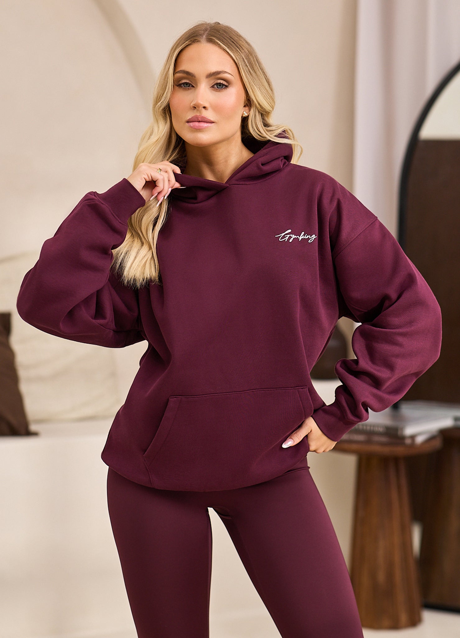 Gym King Script Mindset Hood - Dark Cherry