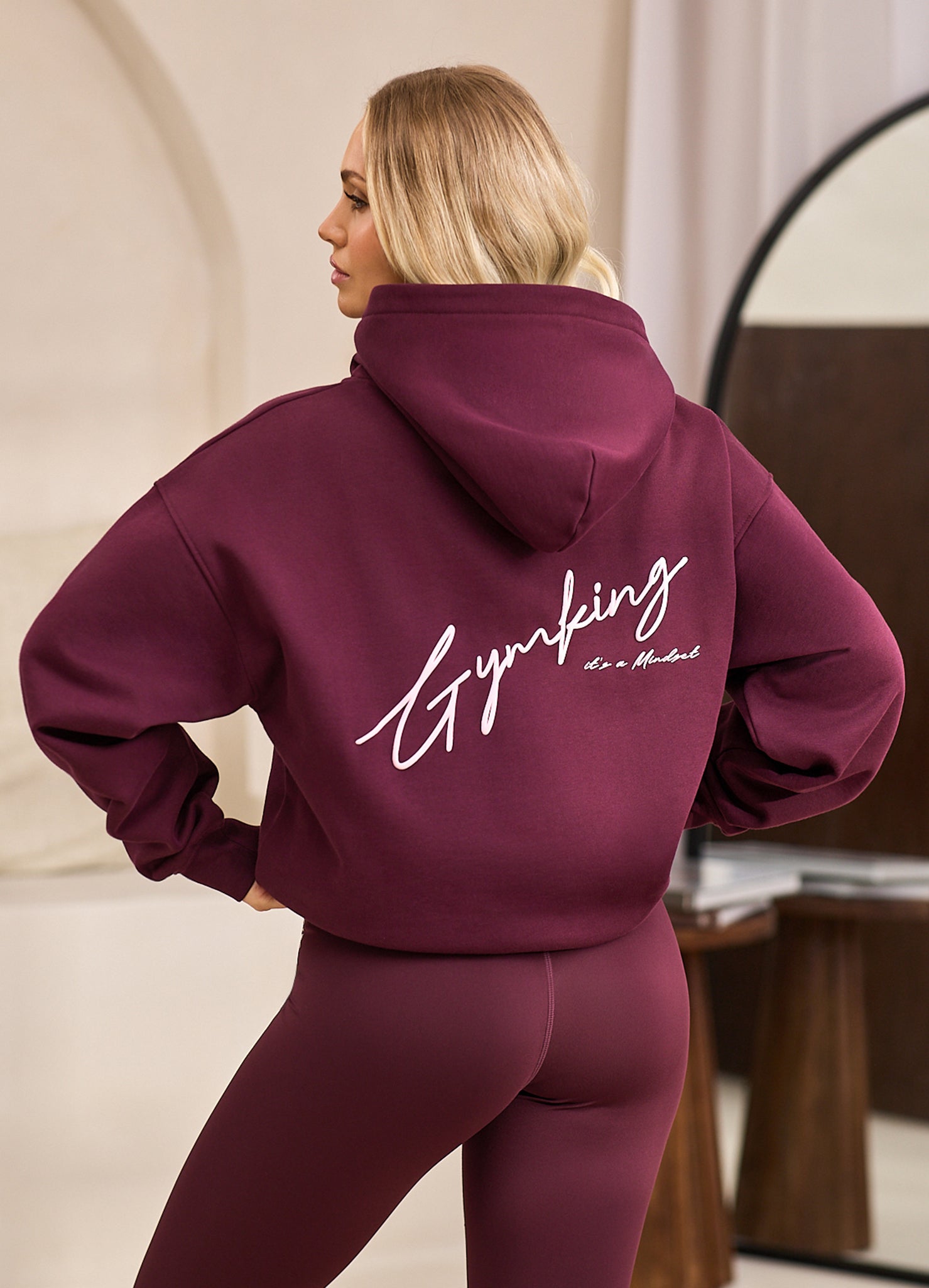 Gym King Script Mindset Hood - Dark Cherry