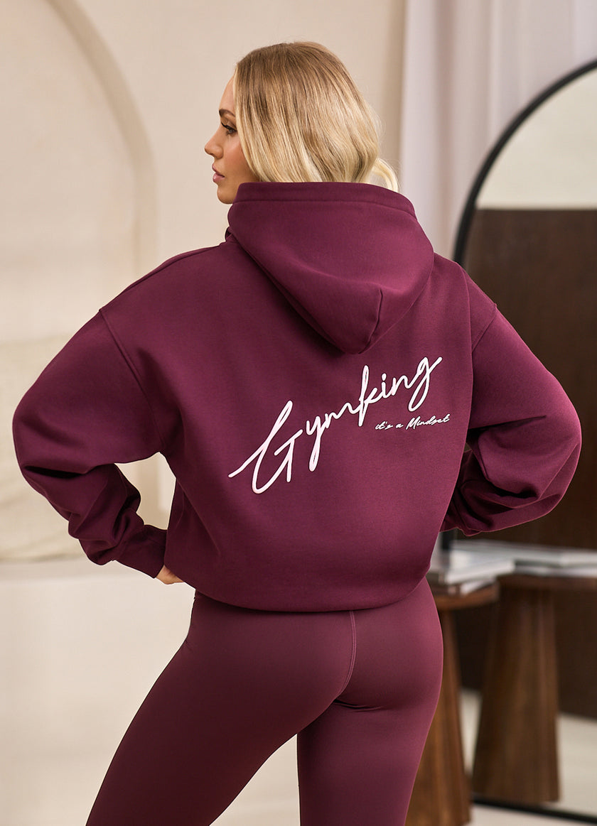Gym King Script Mindset Hood - Dark Cherry