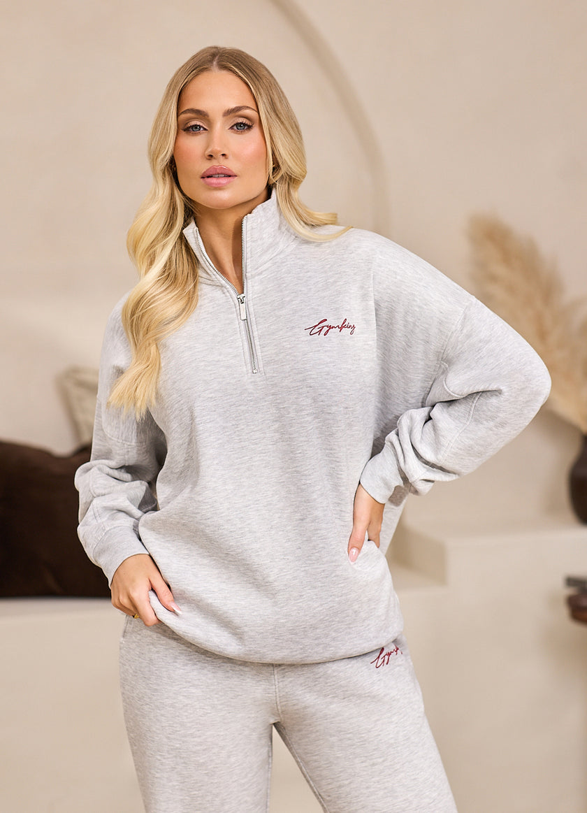 Gym King Script Mindset 1/4 Zip Funnel - Snow Marl