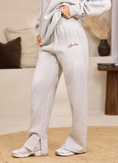 Gym King Script Mindset Straight Leg Jogger - Snow Marl