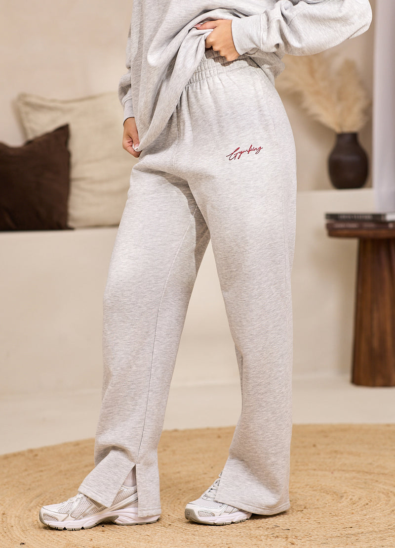 Gym King Script Mindset Straight Leg Jogger - Snow Marl