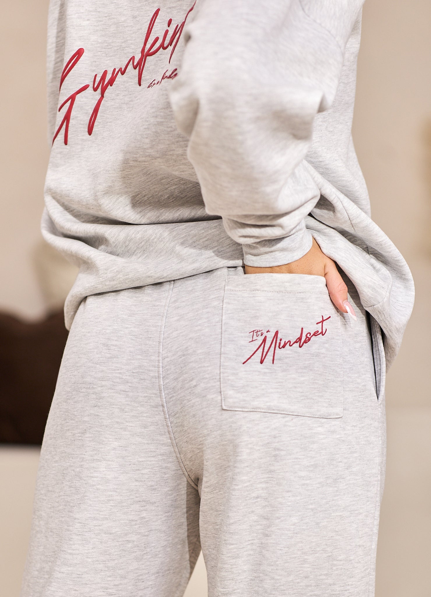 Gym King Script Mindset Straight Leg Jogger - Snow Marl