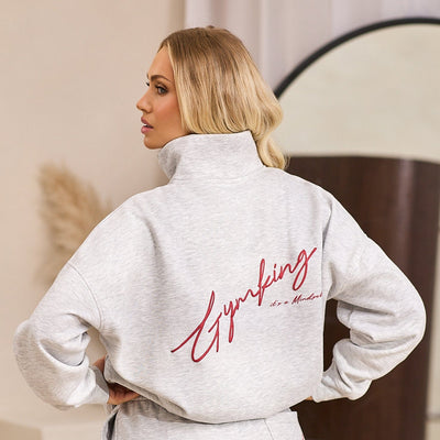 Gym King Script Mindset 1/4 Zip Funnel - Snow Marl
