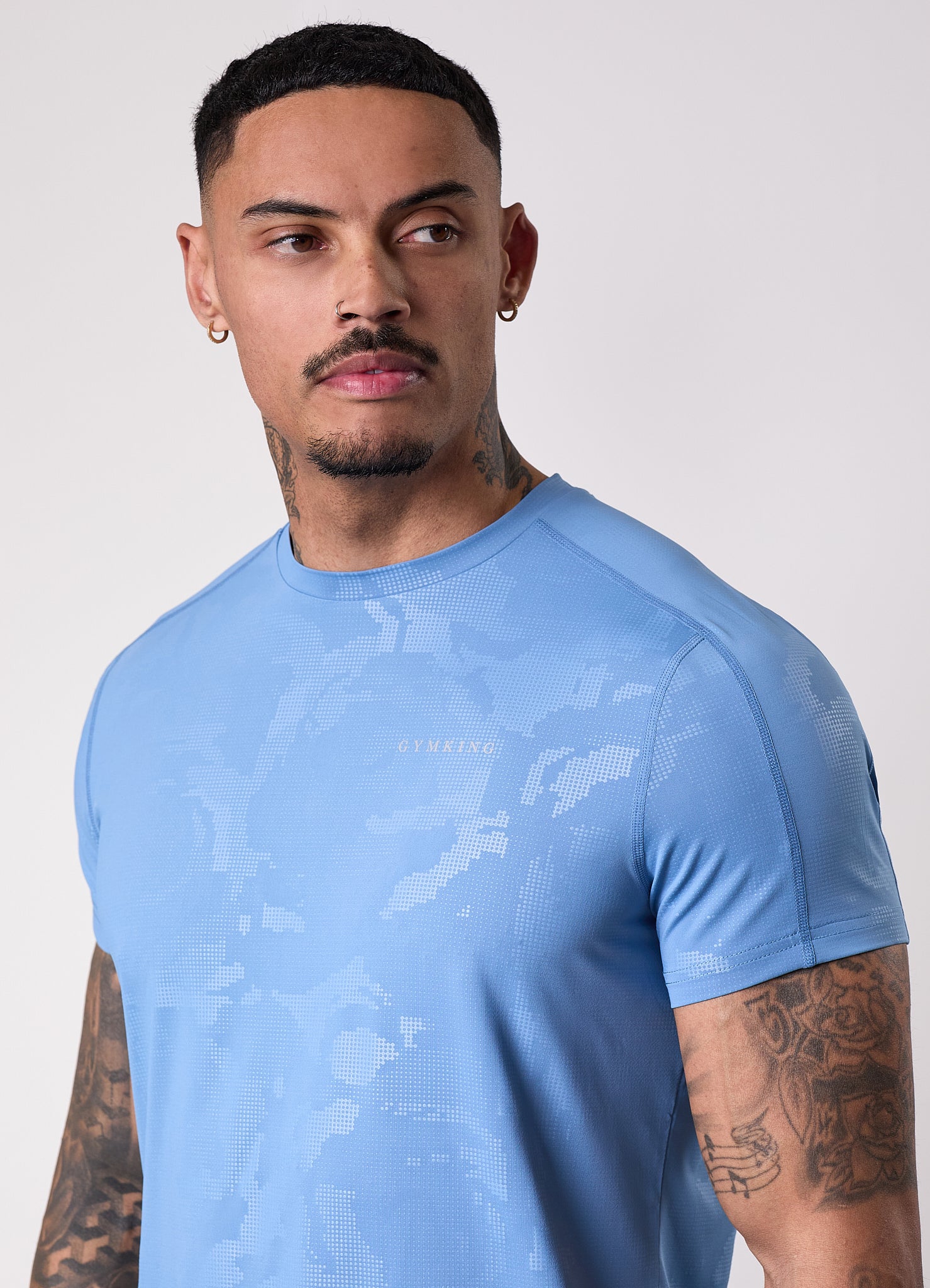 Gym King Debossed Camo SS Tee - Coastal Blue