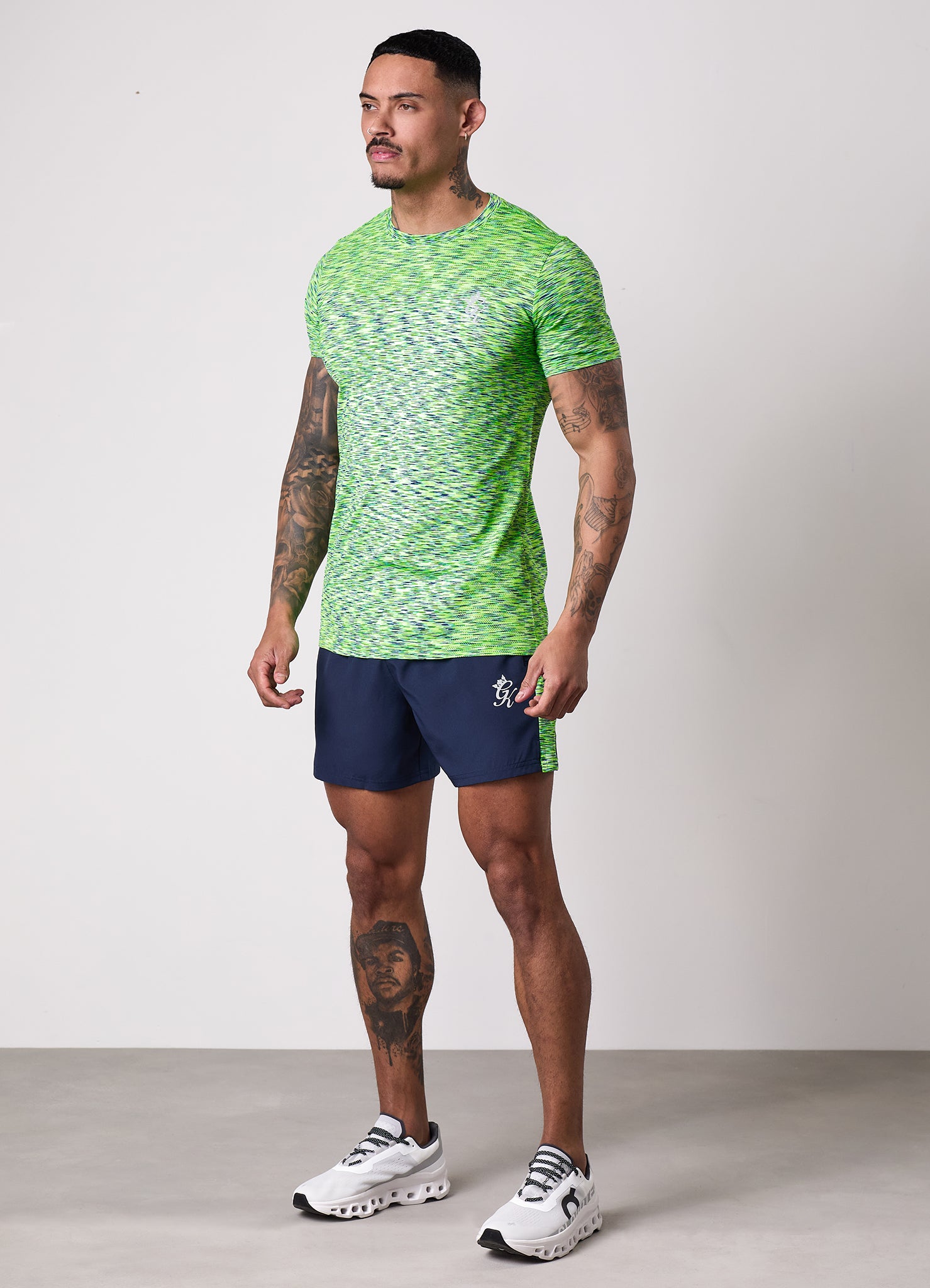 Gym King Energy Seamless Space Dye Tee - Lime/Navy Grindle