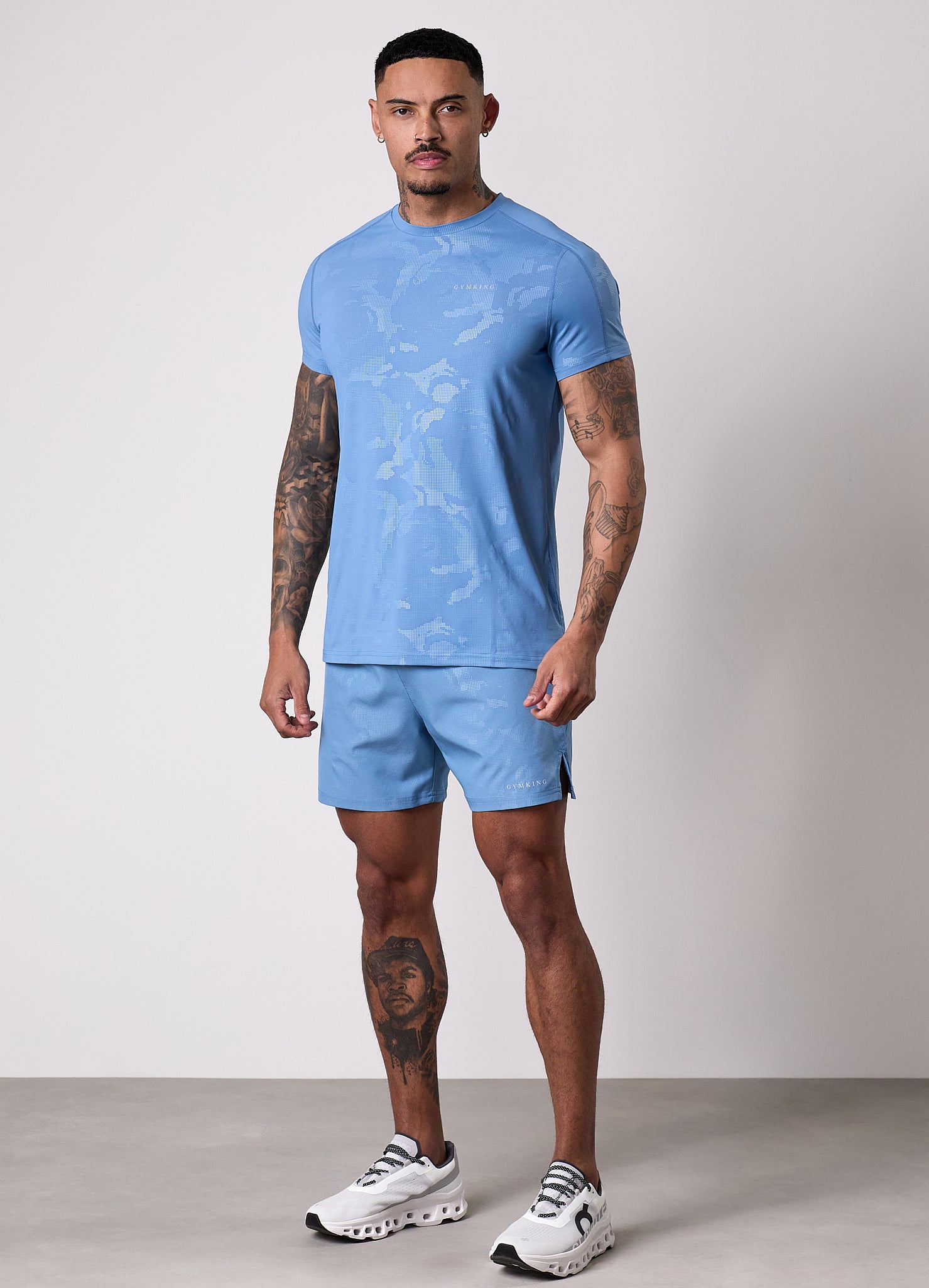 Gym King Debossed Camo SS Tee - Coastal Blue