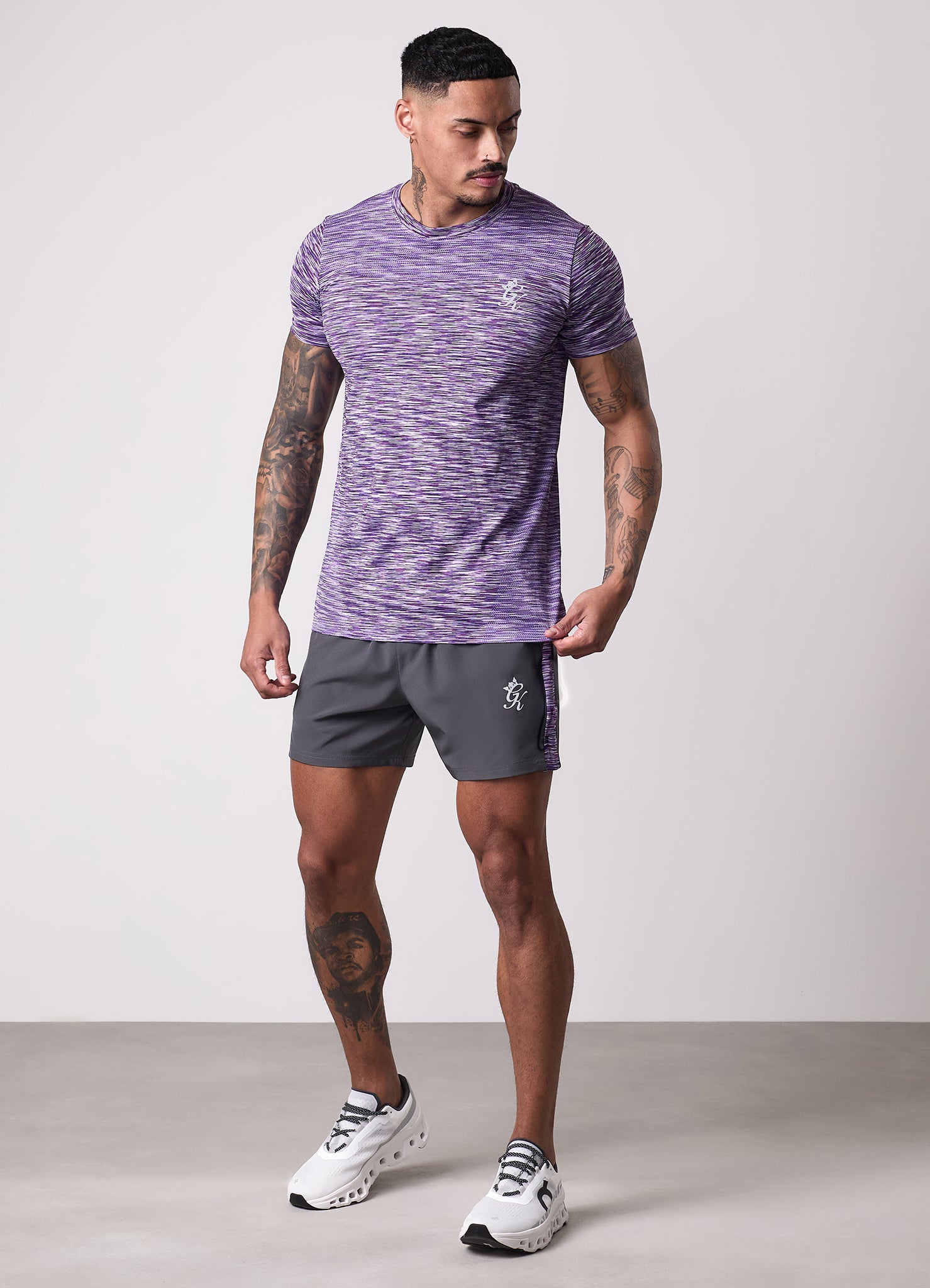 Gym King Space Dye Panel 5" Short - Graphite/Purple Haze Multi