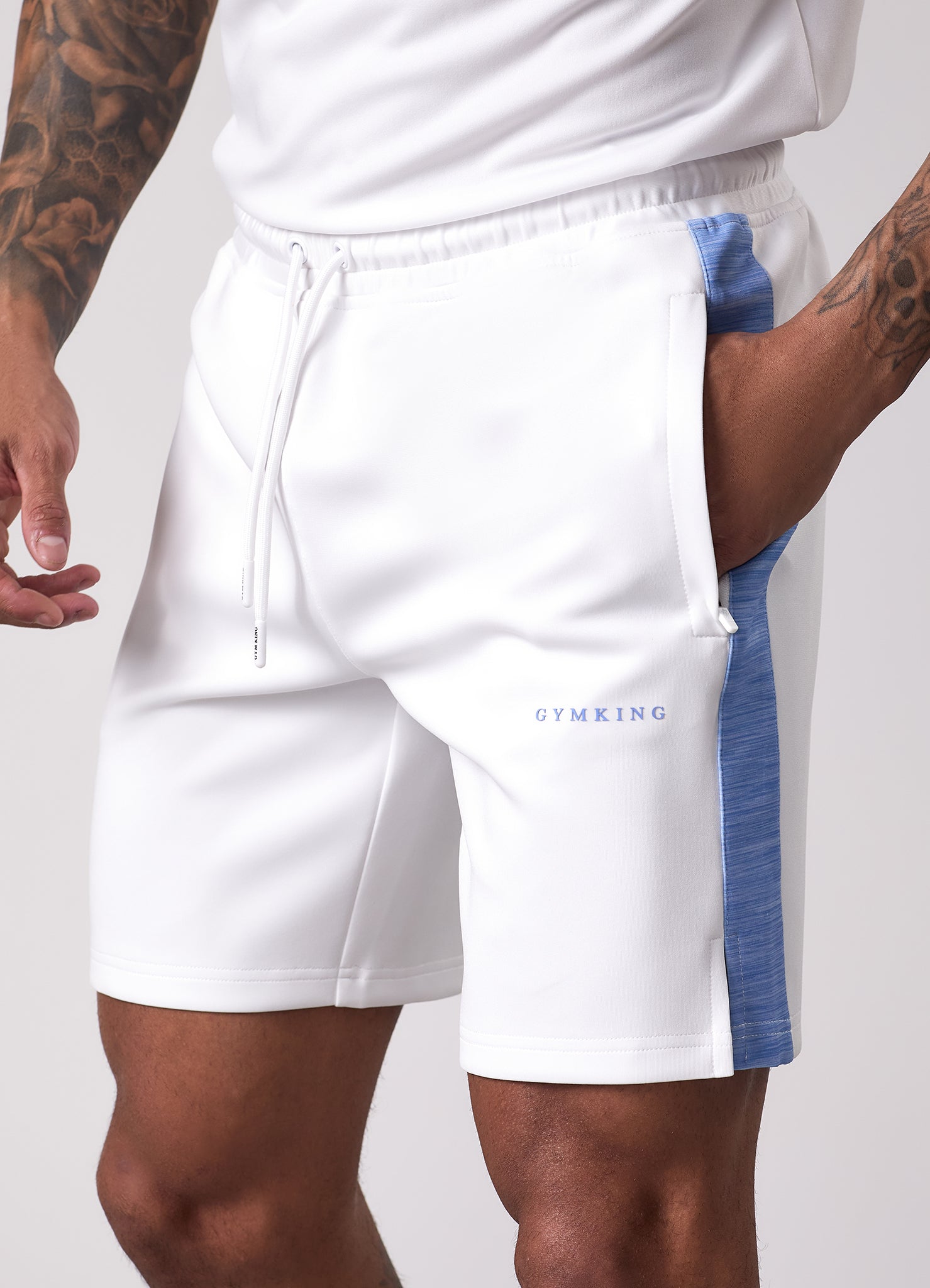 Gym King Core Plus Poly 2.0 Short - White/Provence Blue