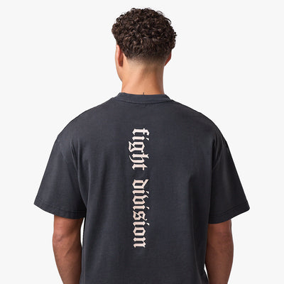 Gym King Fight Division Washed Gothic Spine T-Shirt - Black