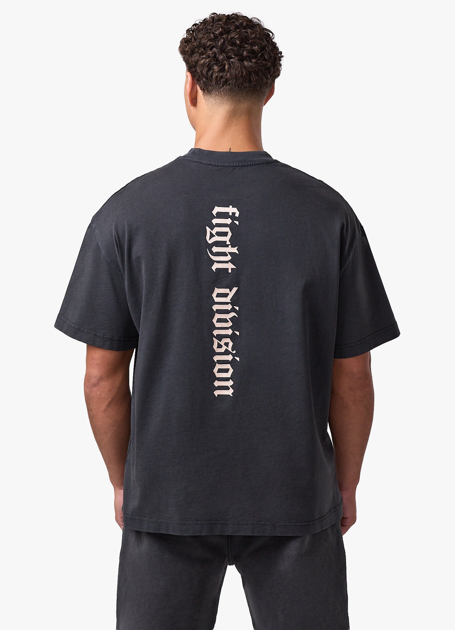 Gym King Fight Division Washed Gothic Spine T-Shirt - Black