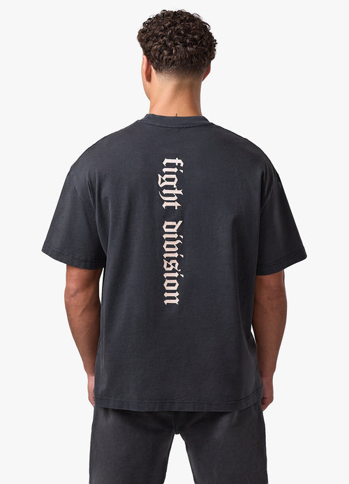 Gym King Fight Division Washed Gothic Spine T-Shirt - Black