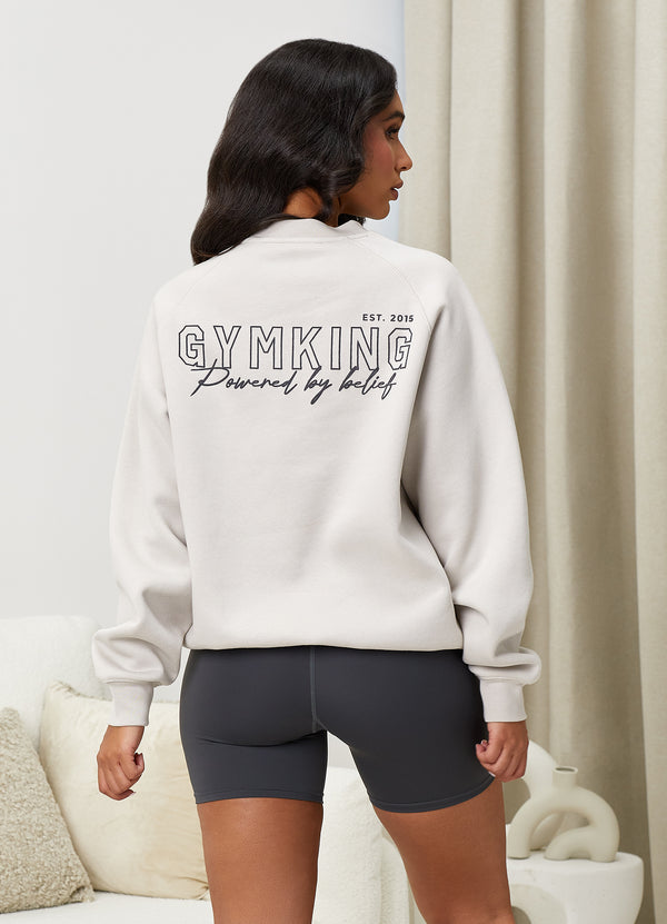 Gym King Powered By Belief Sweatshirt - Light Stone