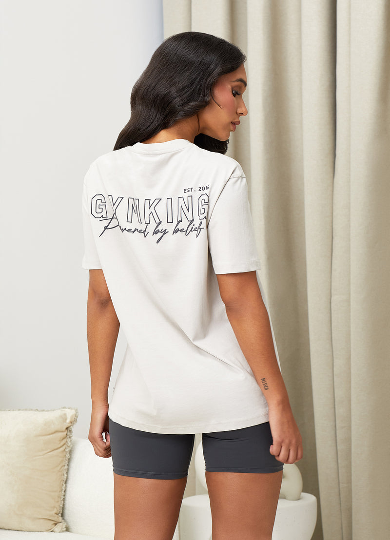 Gym King Powered By Belief BF Tee - Light Stone