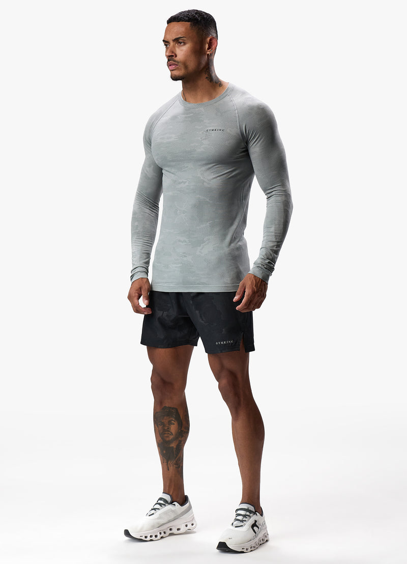 Gym King Debossed Camo Seamless LS Tee - Cloudy Grey