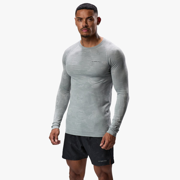 Gym King Debossed Camo Seamless LS Tee - Cloudy Grey