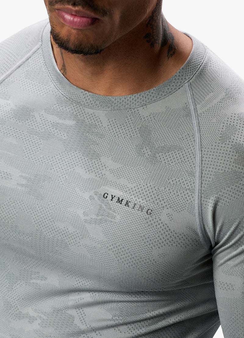 Gym King Debossed Camo Seamless LS Tee - Cloudy Grey