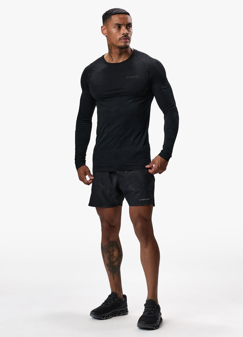 Gym King Debossed Camo Seamless LS Tee - Black