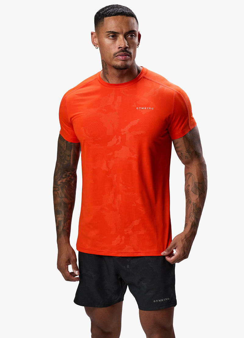 Gym King Debossed Camo Tee - Flame Orange