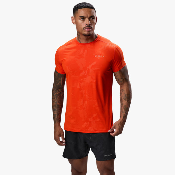 Gym King Debossed Camo Tee - Flame Orange