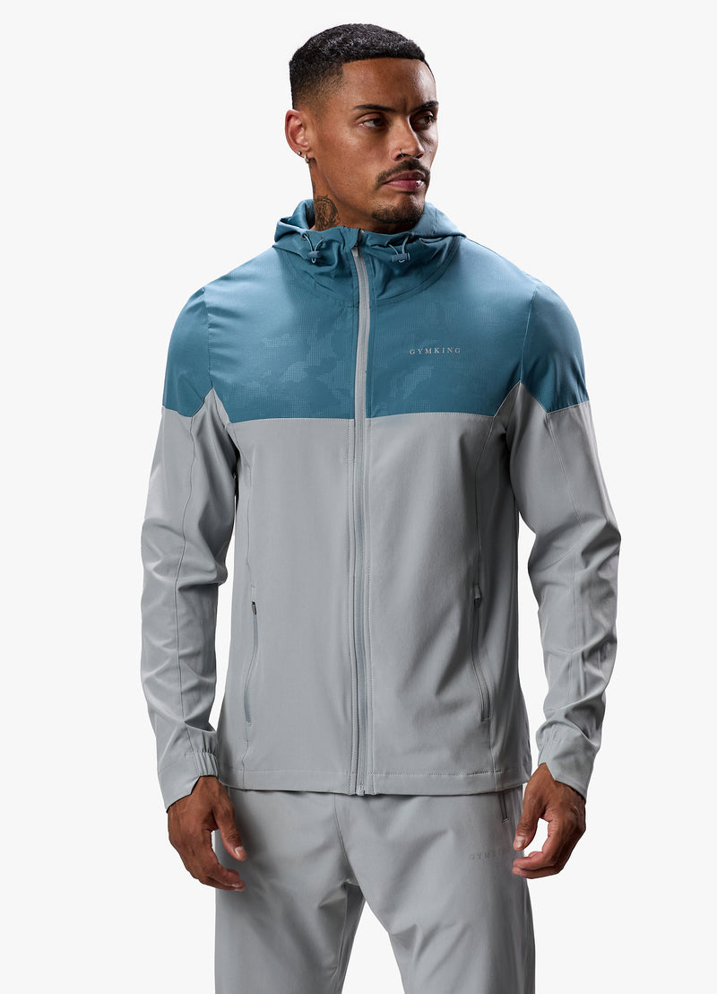 Gym King Debossed Camo Woven FZ Hood - Cloudy Grey/Lake Blue