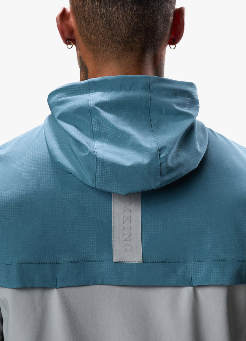 Gym King Debossed Camo Woven FZ Hood - Cloudy Grey/Lake Blue