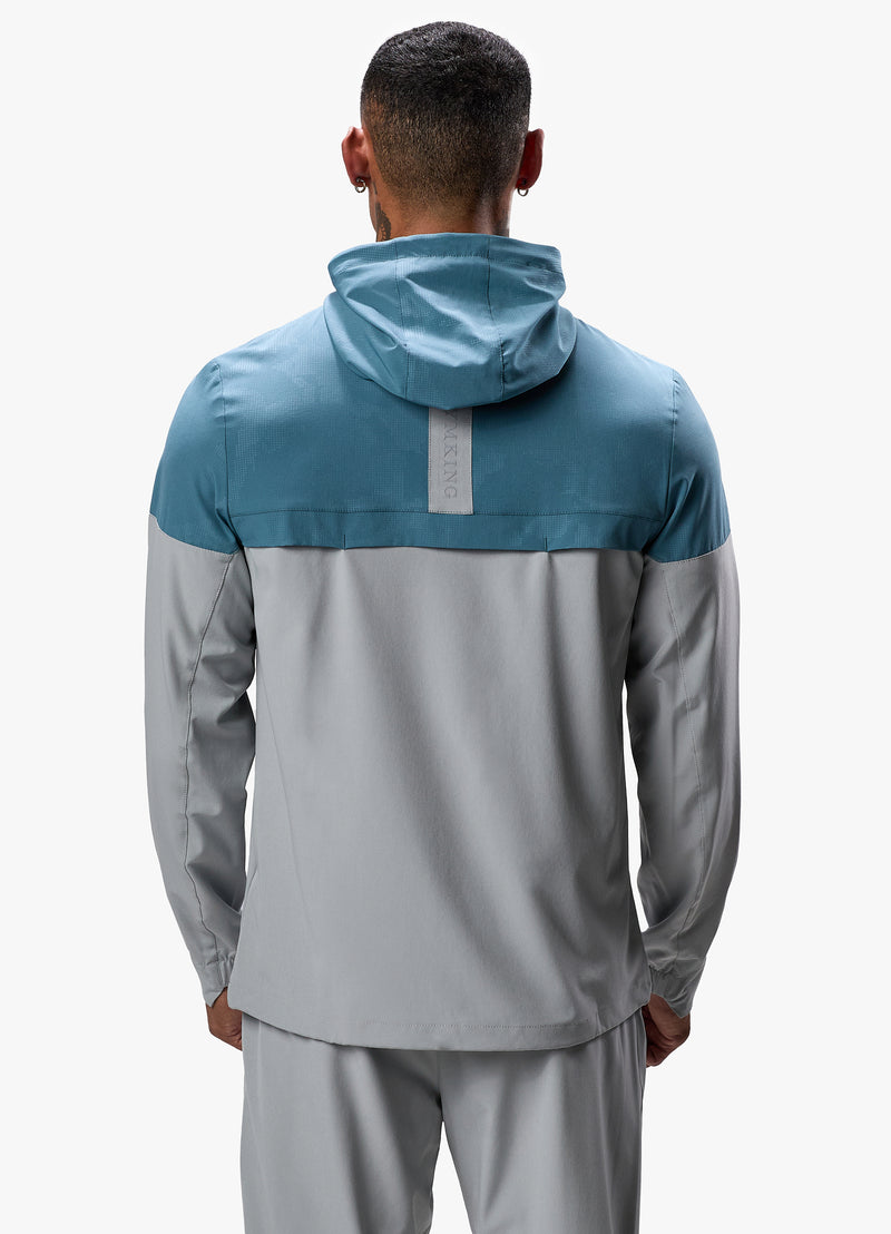 Gym King Debossed Camo Woven FZ Hood - Cloudy Grey/Lake Blue