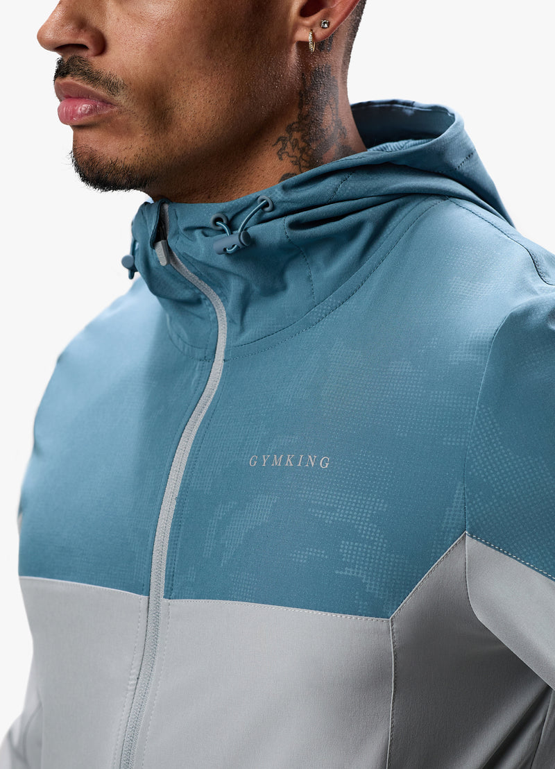 Gym King Debossed Camo Woven FZ Hood - Cloudy Grey/Lake Blue