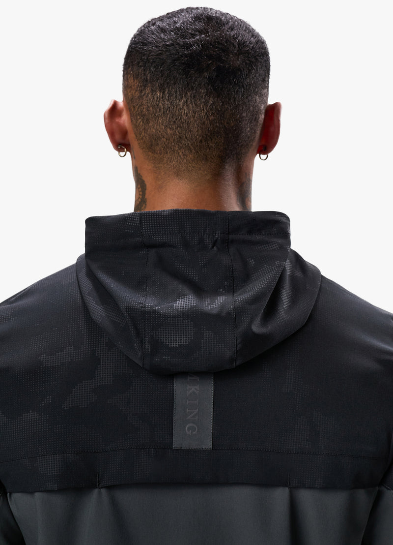 Gym King Debossed Camo Woven FZ Hood - Black/Oyster Grey