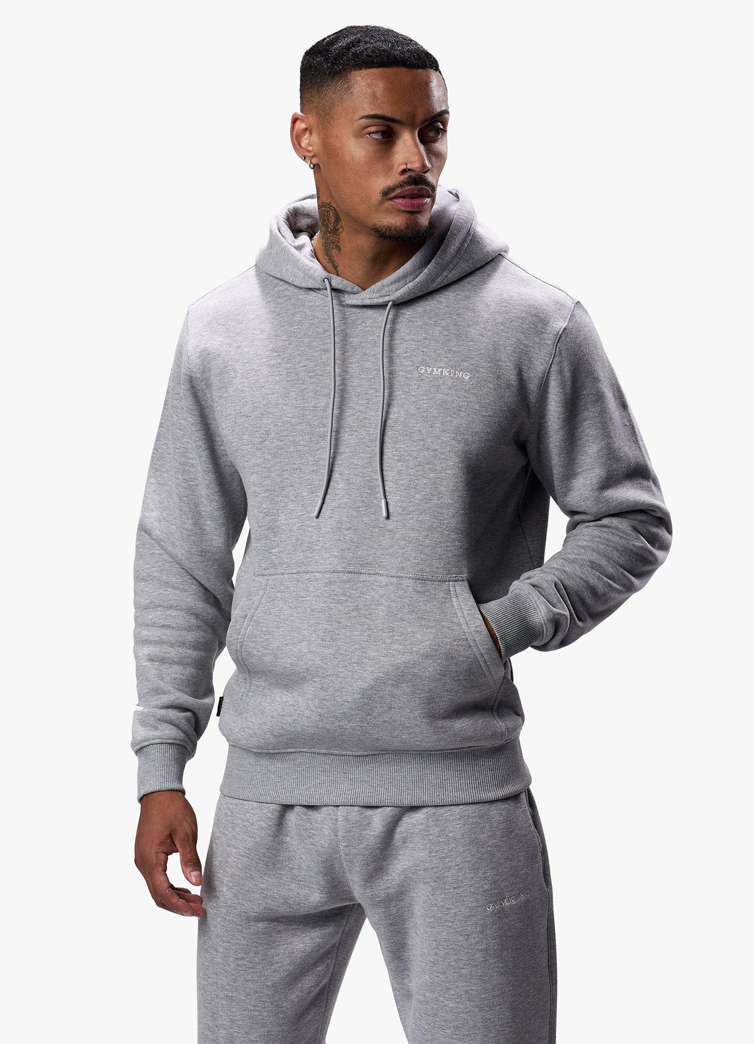 Gym King Fundamental Linear Hood Tracksuit - Grey Marl