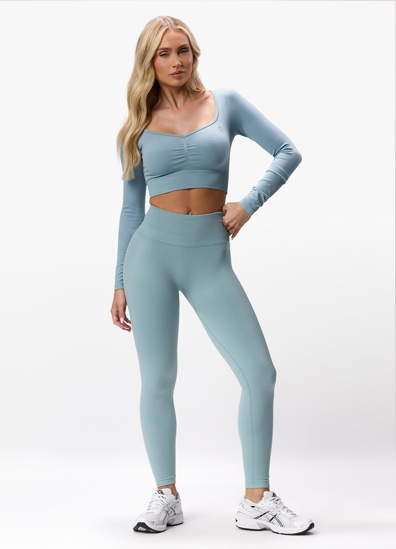 Gym King Sculpt Seamless LS Top - Stone Blue