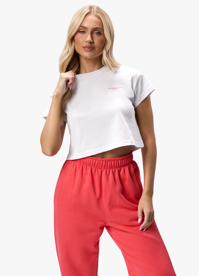 Gym King Established Cropped Tee - White/Red