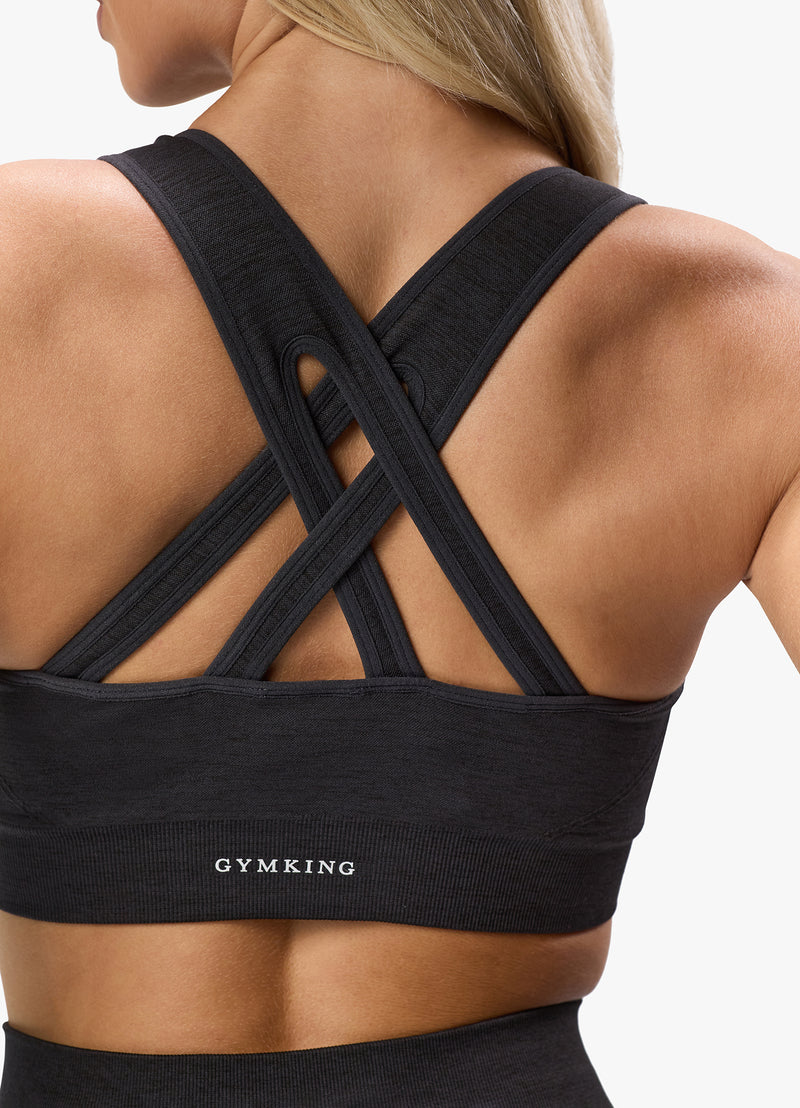 Gym King Results 2.0 Seamless Cross Over Bra - Black