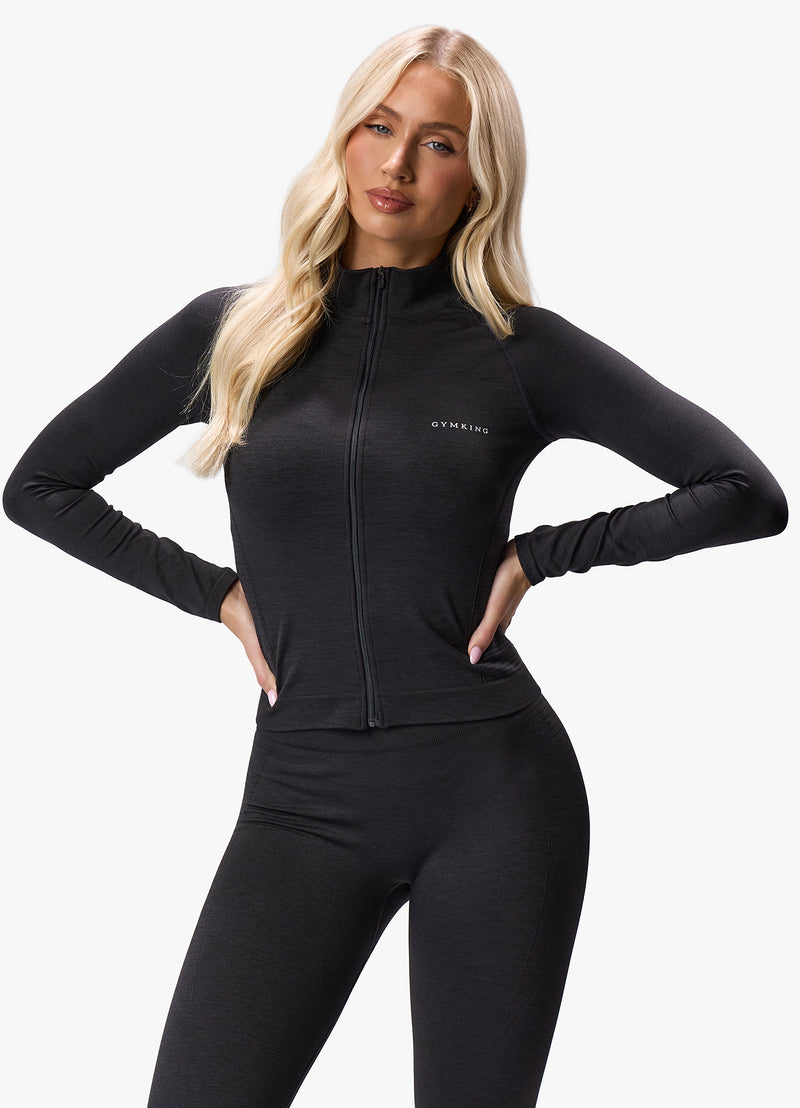 Gym King Results 2.0 Seamless Full Zip Funnel - Black