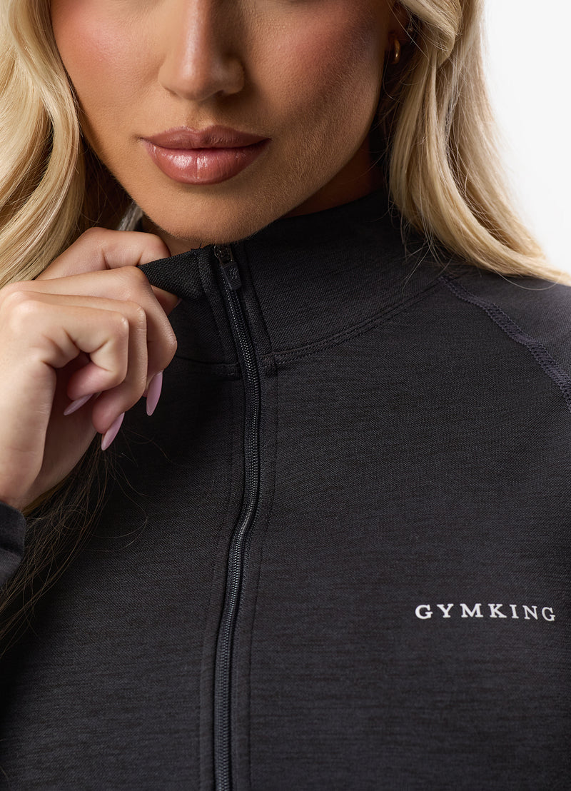 Gym King Results 2.0 Seamless Full Zip Funnel - Black