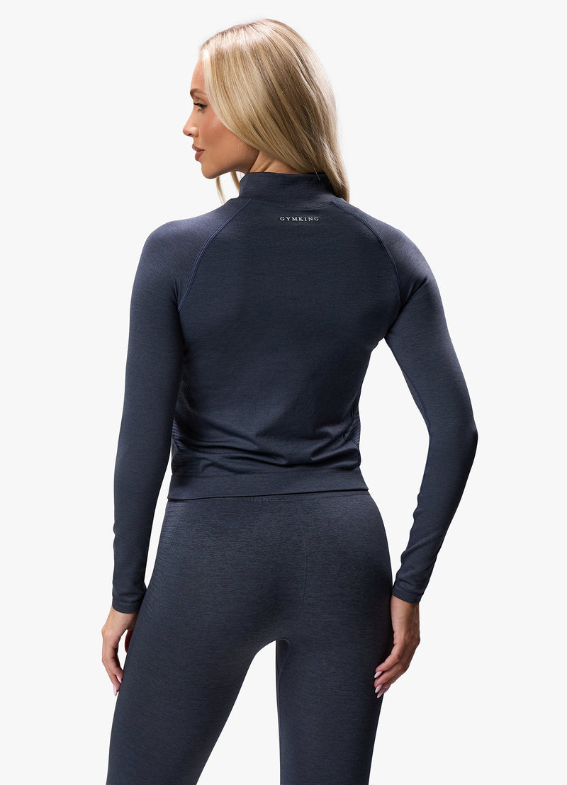 Gym King Results 2.0 Seamless Full Zip Funnel - Midnight Blue